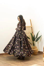 Mrunali Black Lotus Tussar Silk Anarkali