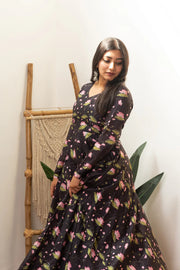 Mrunali Black Lotus Tussar Silk Anarkali