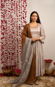 Grehmukti Anarkali Set in Silver grey