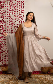Grehmukti Anarkali Set in Silver grey