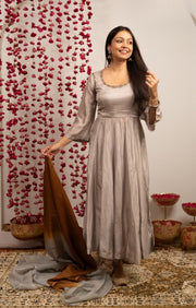 Grehmukti Anarkali Set in Silver grey