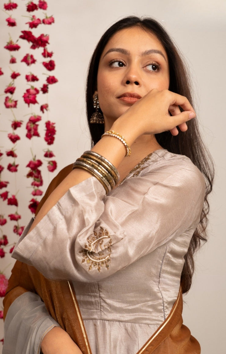 Grehmukti Anarkali Set in Silver grey