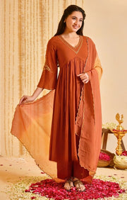 Resham Rustika Kurta Brown Set