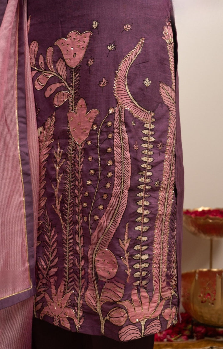 Zaribaag Pan Kalamkari Kurta Set In Dark Onion