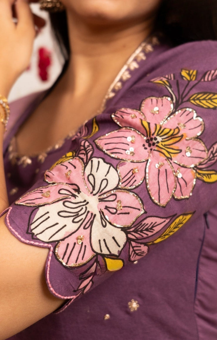 Zaribaag Pan Kalamkari Kurta Set In Dark Onion