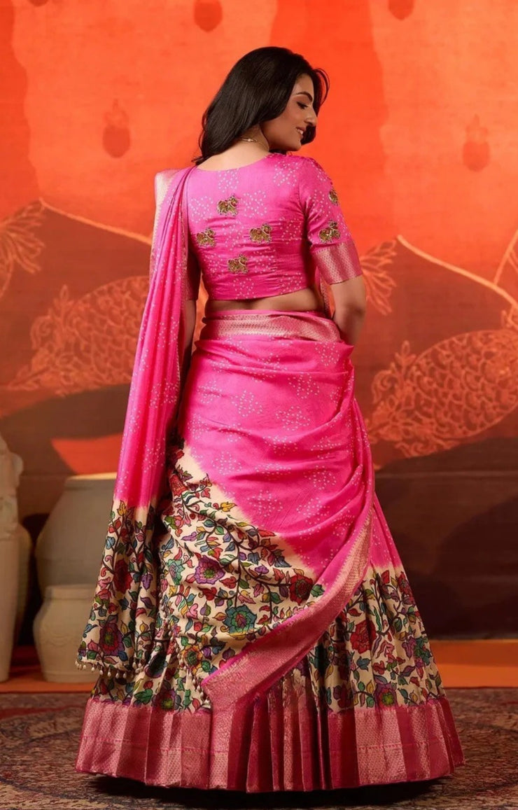 Gokulika Bandhani Lehenga Set In Pink