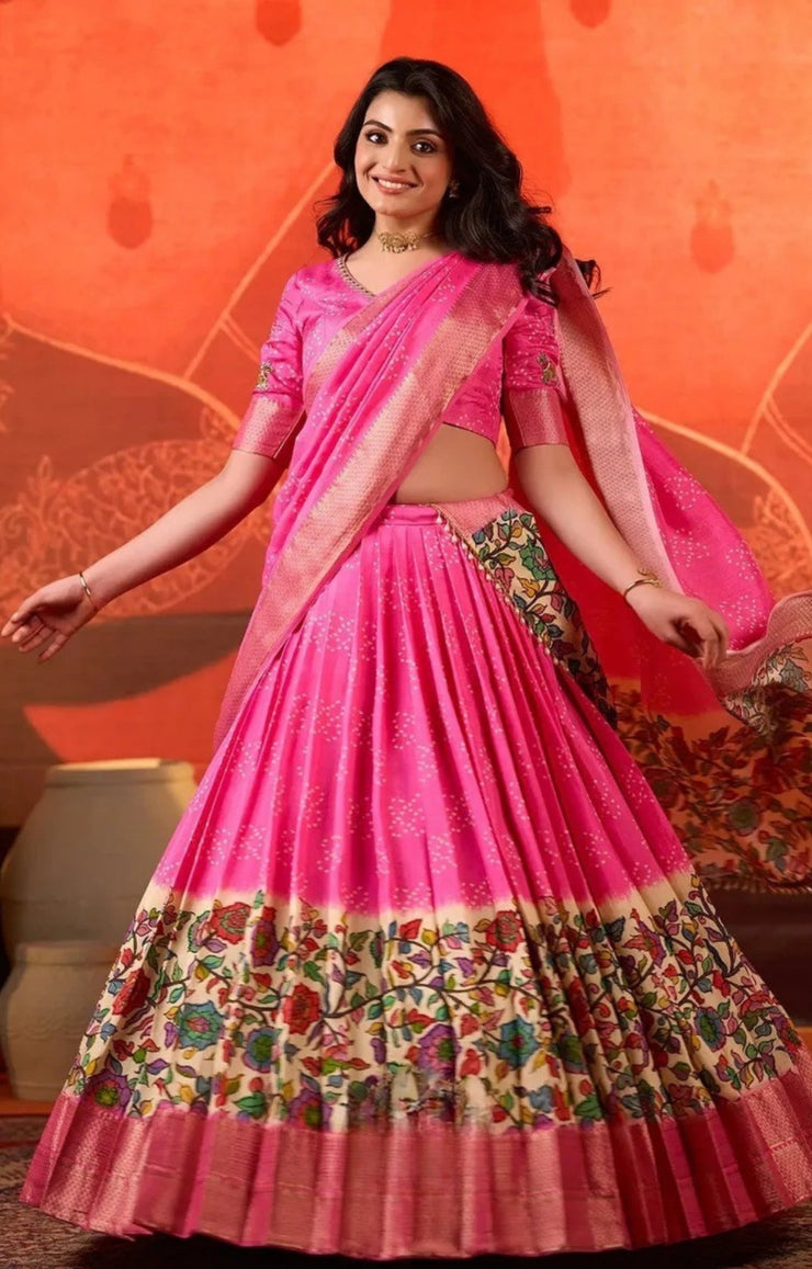 Gokulika Bandhani Lehenga Set In Pink