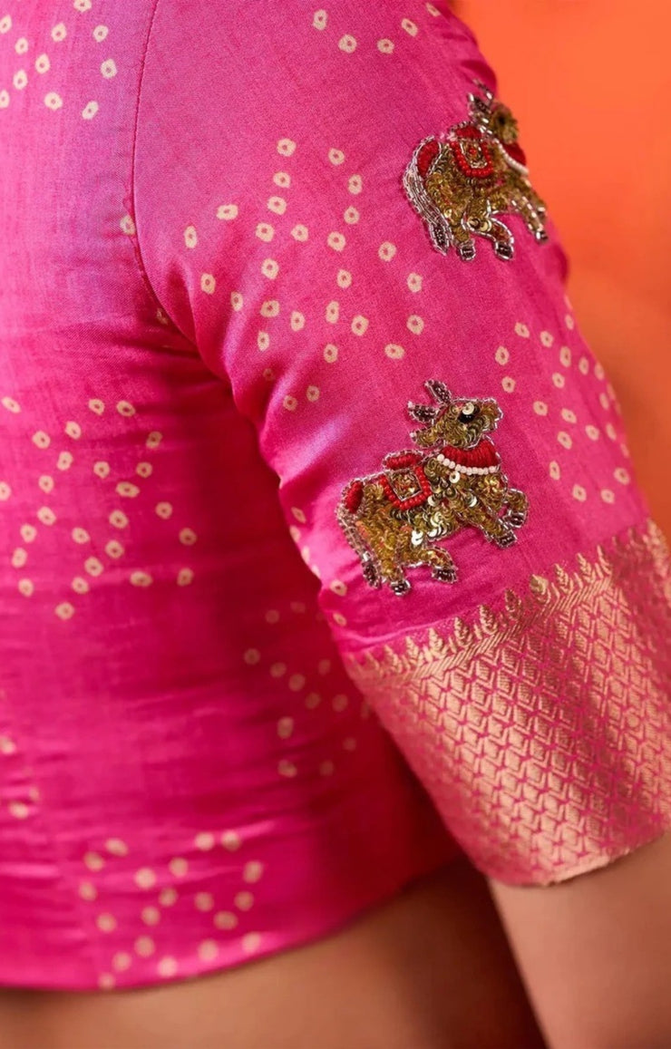 Gokulika Bandhani Lehenga Set In Pink