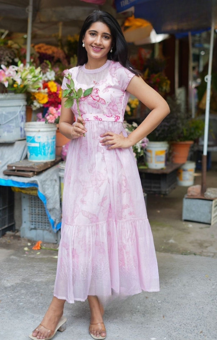 Brisa Bloom Kota Doria Midi (Dress) in Pink