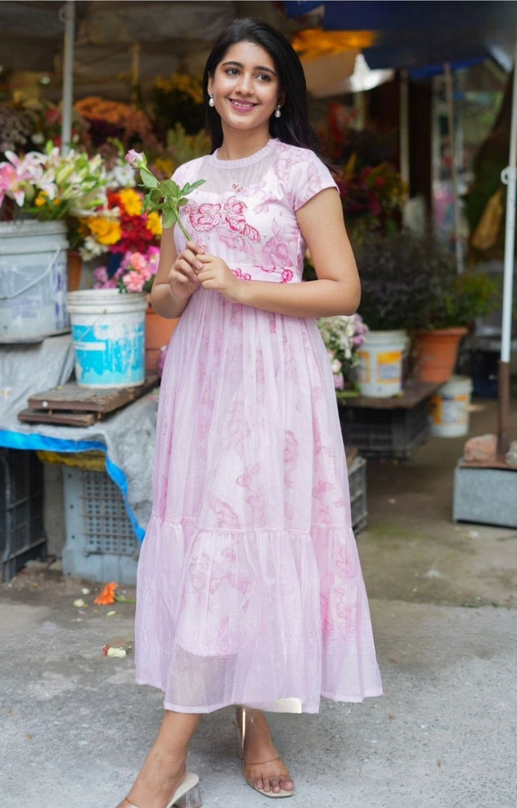 Brisa Bloom Kota Doria Midi (Dress) in Pink