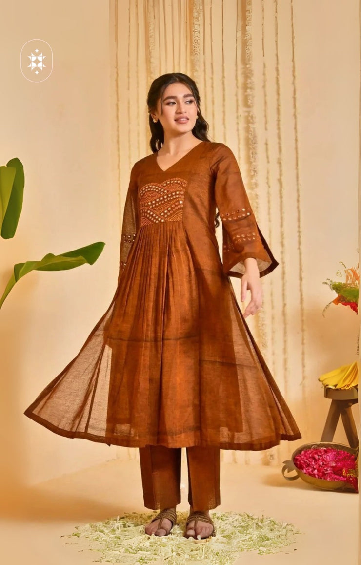 Handloom Kurta Set in Brown