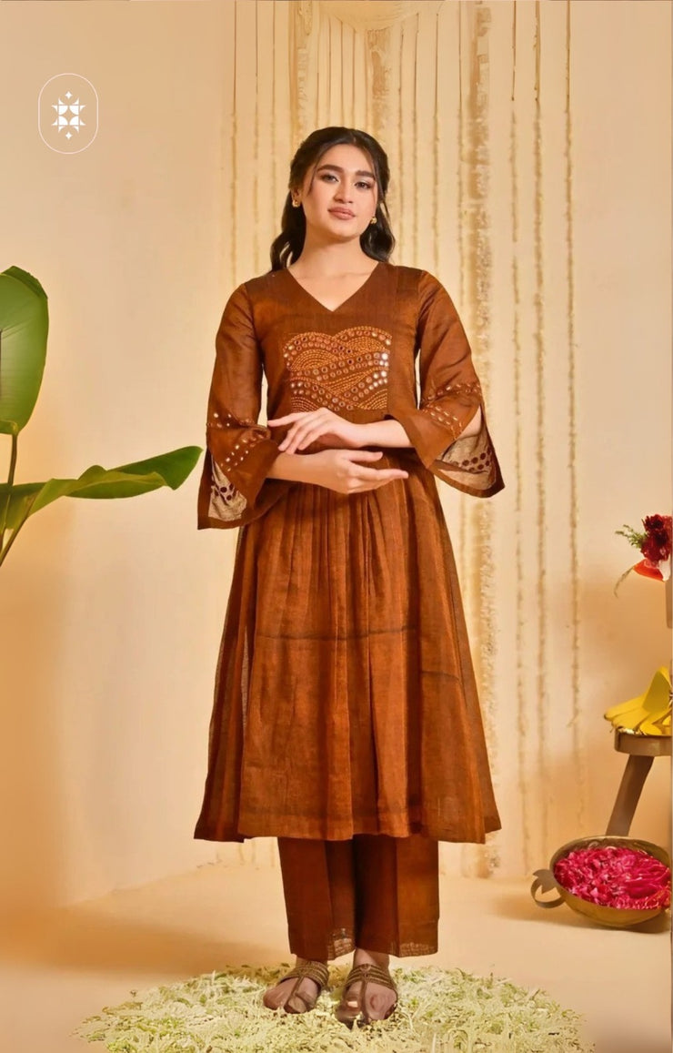 Handloom Kurta Set in Brown