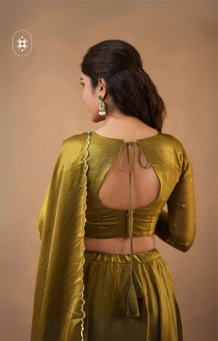 2-In-1 Indo Western Lehenga Choli In Olive Gold