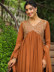 Georgette Yoke Embroidered A-Line Kurta Set