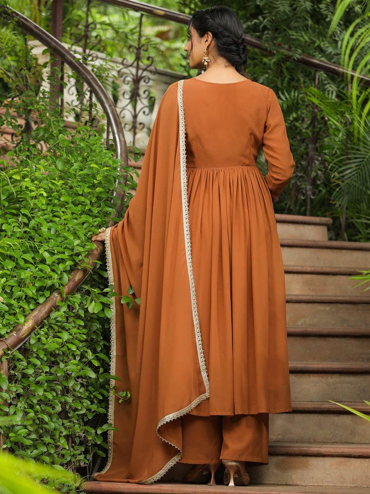 Georgette Yoke Embroidered A-Line Kurta Set
