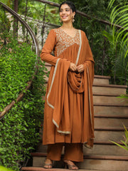 Georgette Yoke Embroidered A-Line Kurta Set