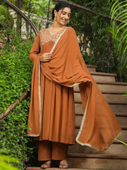 Georgette Yoke Embroidered A-Line Kurta Set