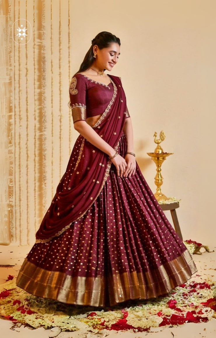 Lehenga Set In Maroon