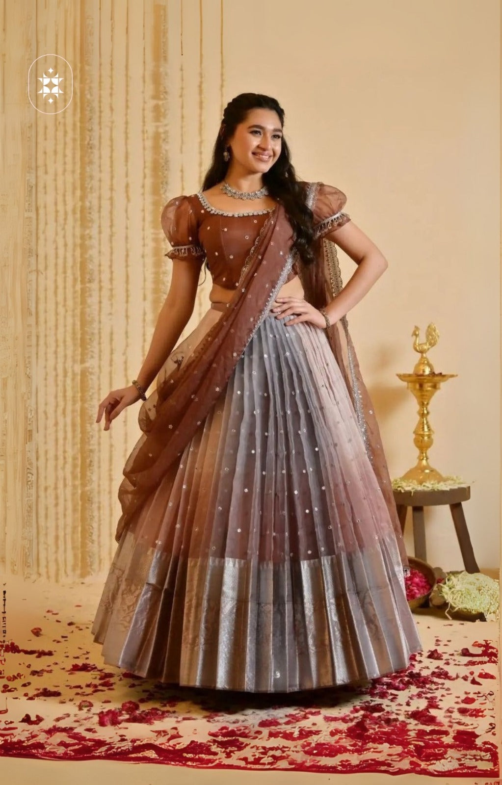 Mayili Brown Banarasi Lehenga Set