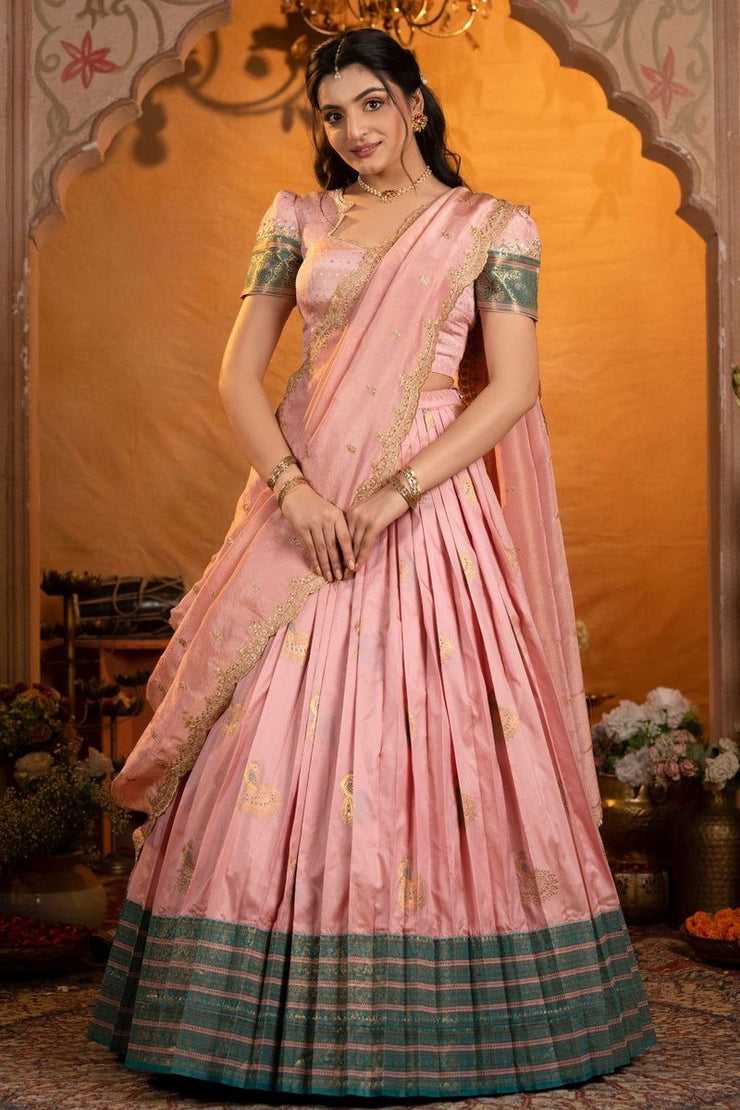 Soft Silk Lehenga Set In Rose Pink