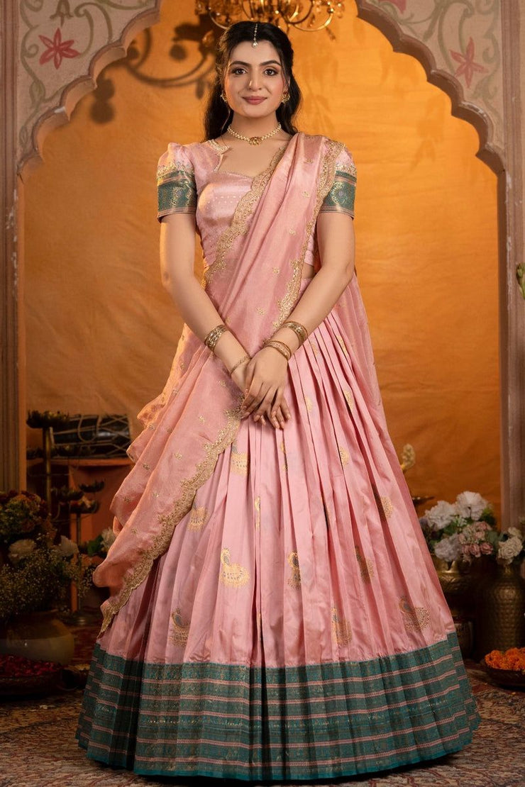 Soft Silk Lehenga Set In Rose Pink
