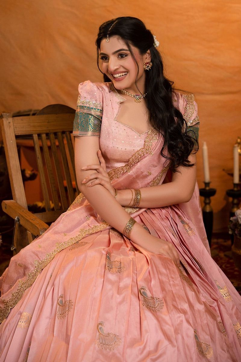 Sundari Soft Silk Lehenga Set In Rose Pink