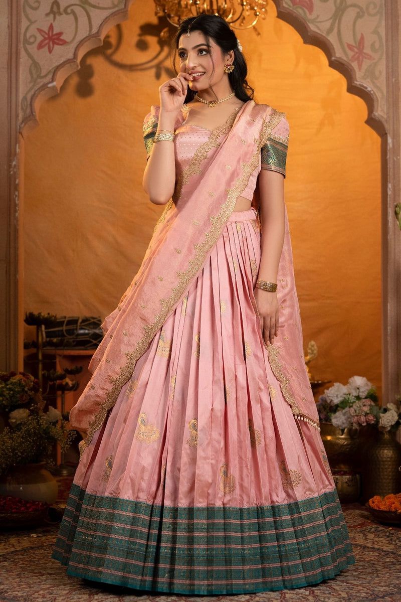 Sundari Soft Silk Lehenga Set In Rose Pink