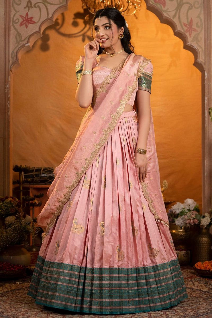 Soft Silk Lehenga Set In Rose Pink