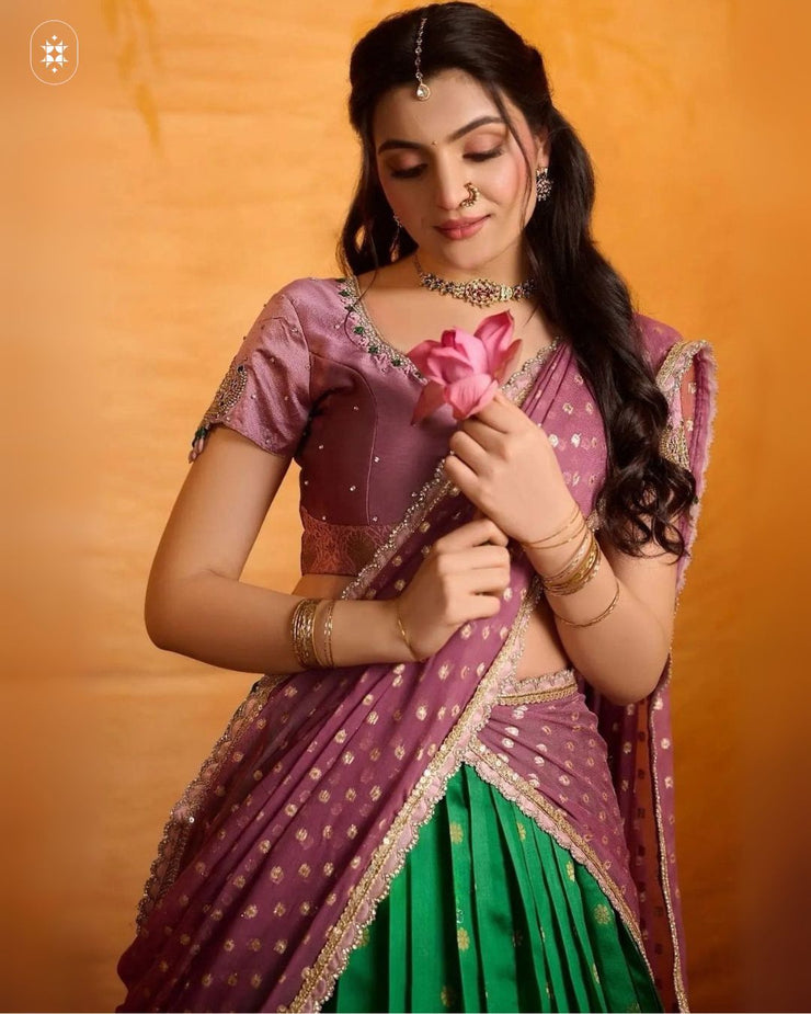 Soft Silk Lehenga Set In Green
