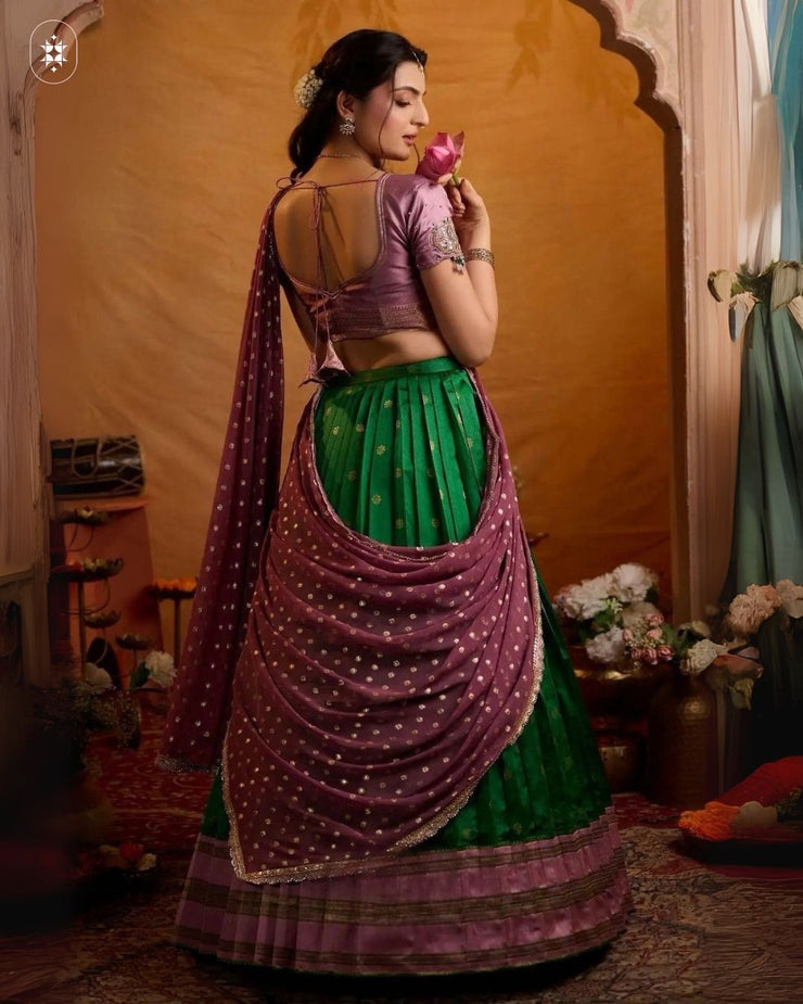 Soft Silk Lehenga Set In Green