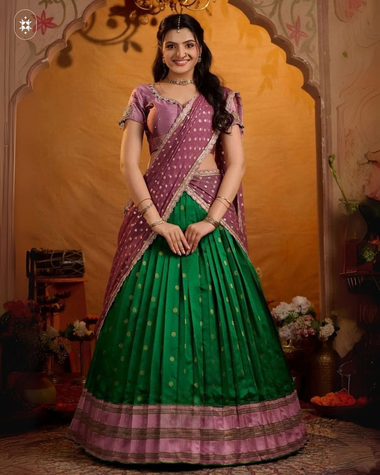 Soft Silk Lehenga Set In Green