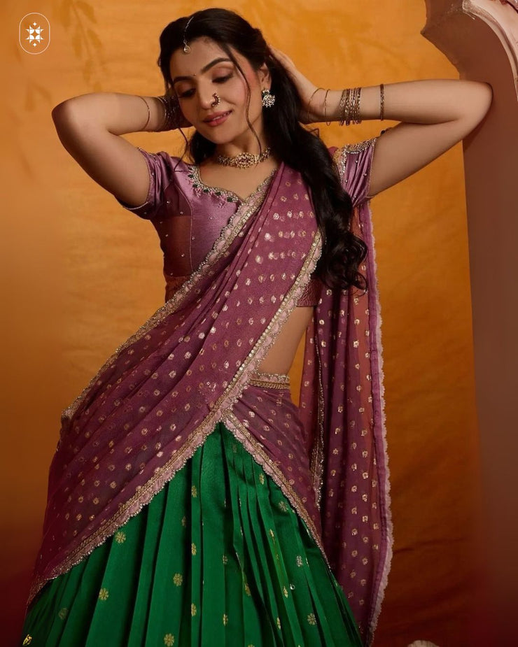 Soft Silk Lehenga Set In Green
