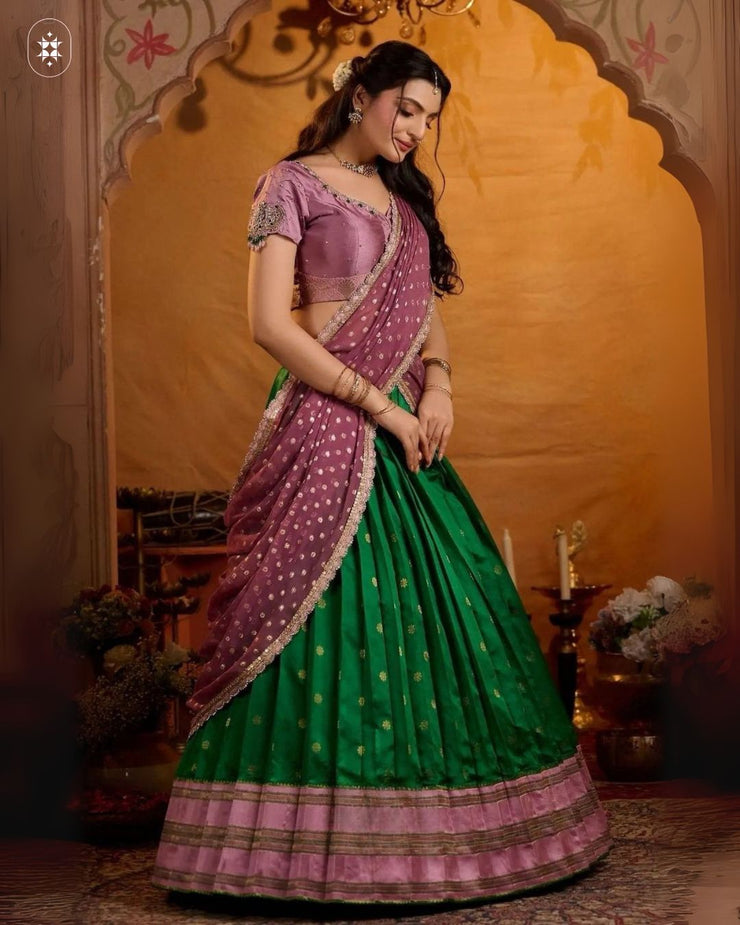 Soft Silk Lehenga Set In Green