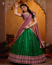 Soft Silk Lehenga Set In Green
