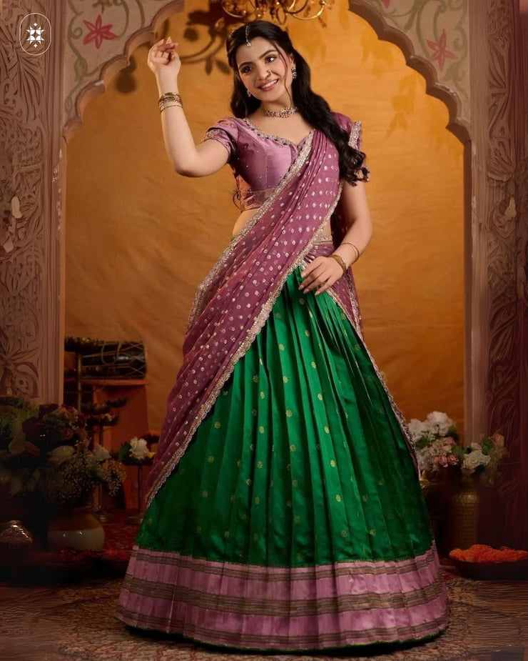 Soft Silk Lehenga Set In Green