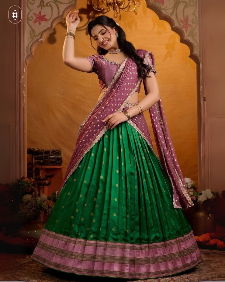 Soft Silk Lehenga Set In Green