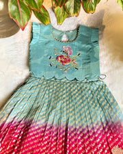 Baby Raspberry Lehenga Set In Aqua & Red