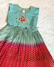Baby Raspberry Lehenga Set In Aqua & Red