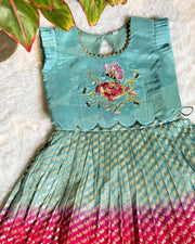 Baby Raspberry Lehenga Set In Aqua & Red