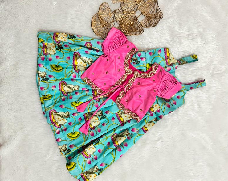Pink and green baby lehenga