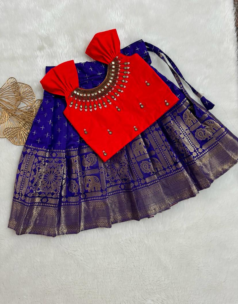 Baby Orange and Blue Lehenga