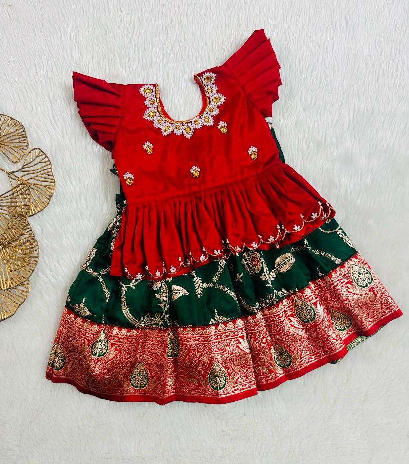 Red and Green Pattu Pavadai