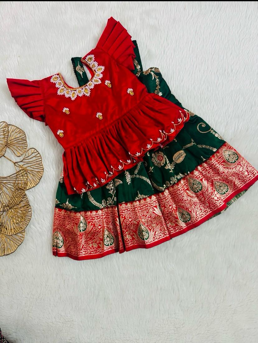Red and Green Pattu Pavadai