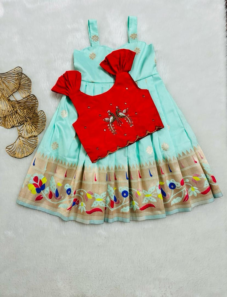 Red and Turquoise Silk Dress