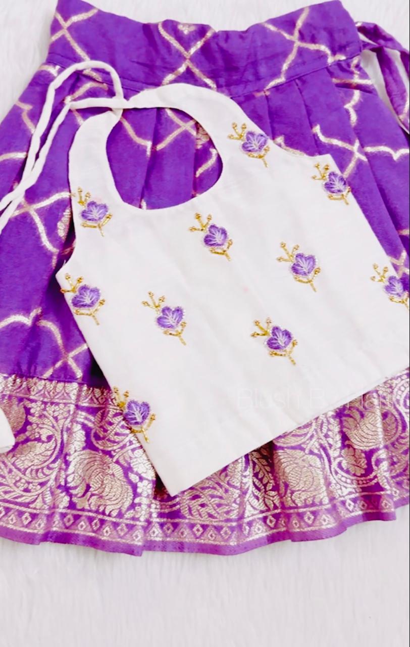 Purple and White Pattu Pavadai