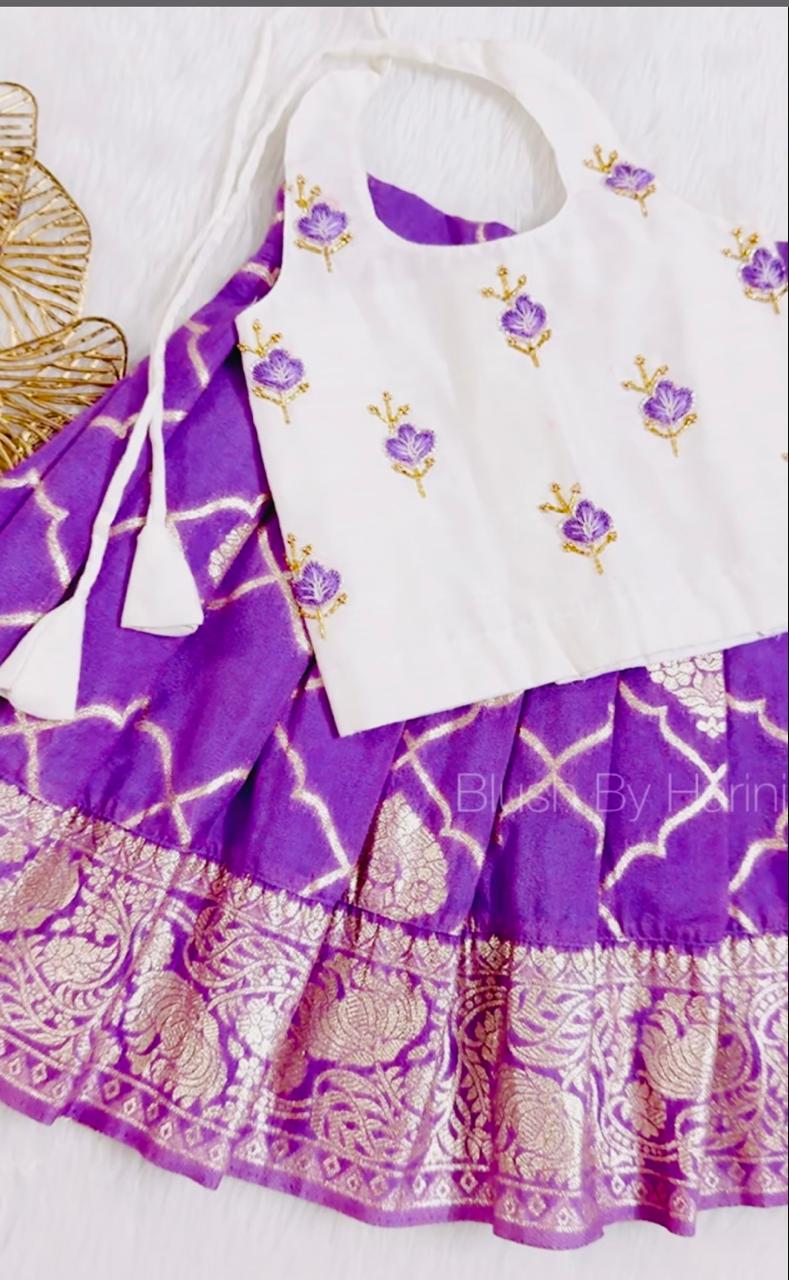 Purple and White Pattu Pavadai