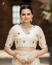 Women's Cream Chiffon Saree