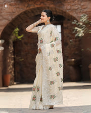 Women's Cream Chiffon Saree