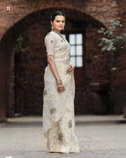 Women's Cream Chiffon Saree