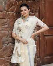 Women's Cream Chiffon Saree